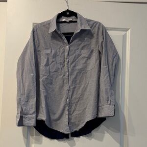 DREW  Blue Striped Button Down Shirt with knit open back sz med